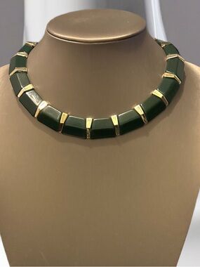 Vintage Napier Green & Gold, Geometric Tile Collar Necklace